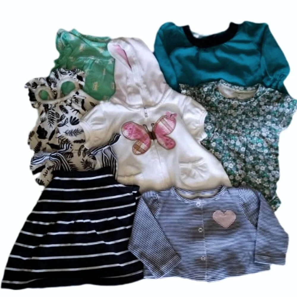 Infant Girl Clothing 7pc Lot Tops Bodysuits Rompers Cardigan sz 0-3M/3M